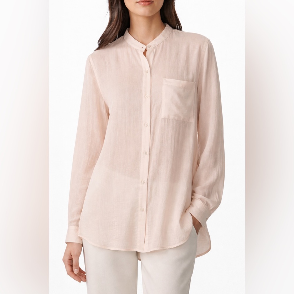 Eileen Fisher Silk Button Front Blouse Blush Pink Relaxed Fit Size XL